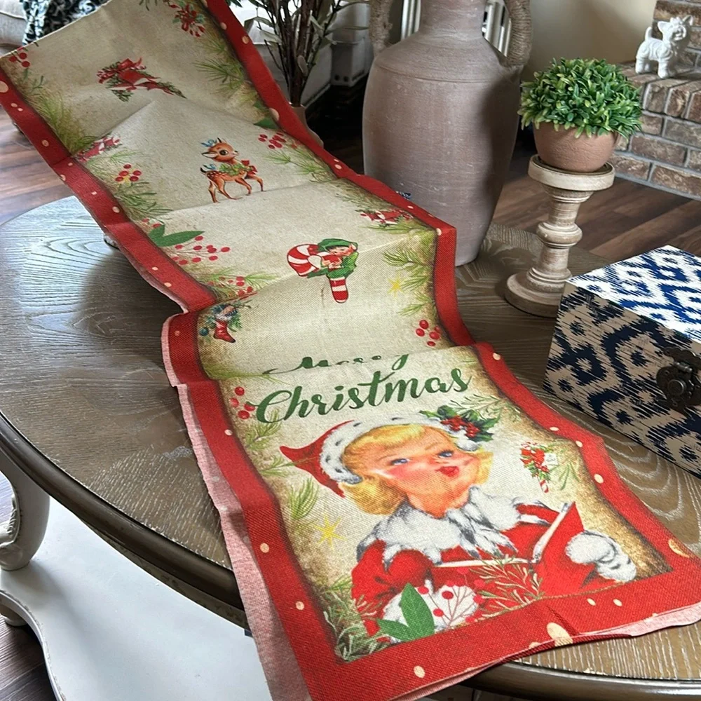 NEW! Vintage Inspired Nostalgic North Pole Santa Claus Dining Table Runner